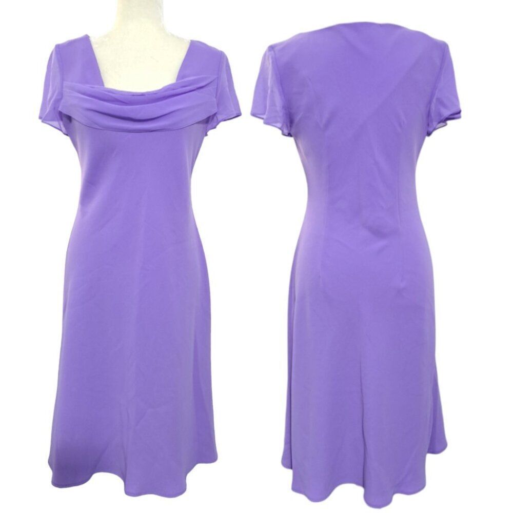 Dressbarn Women Vintage 90's Cowl Neck Bias Cut Purple Cap Sleeves Made in USA 8